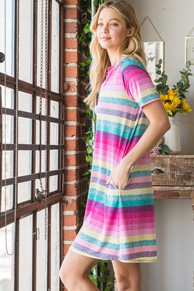 Heimish Full Size Striped Short Sleeve Mini Tee Dress Plus Size - Bitsy Gypsy Boutique