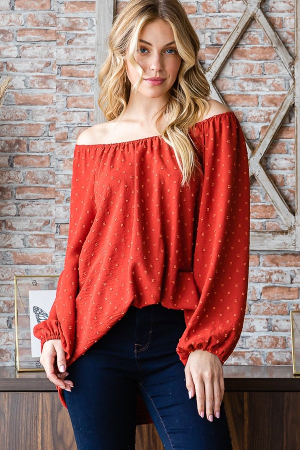 Heimish Full Size Swiss Dot Off Shoulder Top - Bitsy Gypsy Boutique