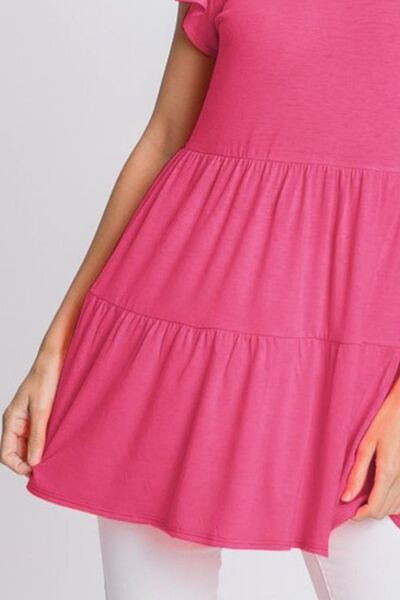 Heimish Full Size Tiered Round Neck Ruffle Sleeve Top Plus Size - Bitsy Gypsy Boutique