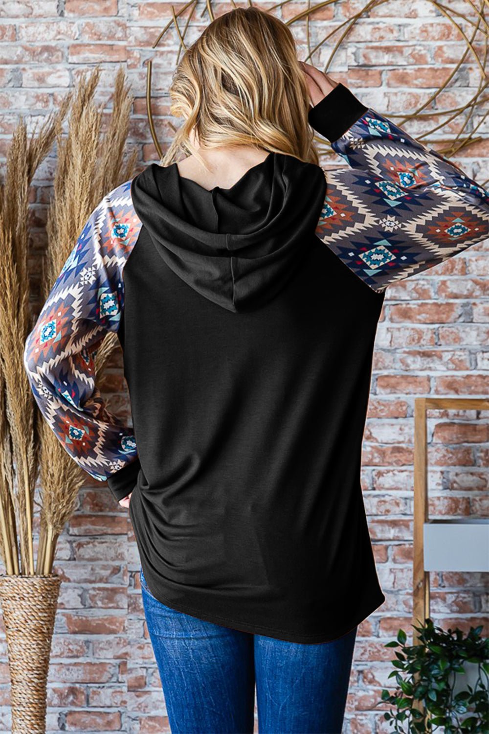 Heimish Half Button Printed Long Sleeve Hooded Top - Bitsy Gypsy Boutique