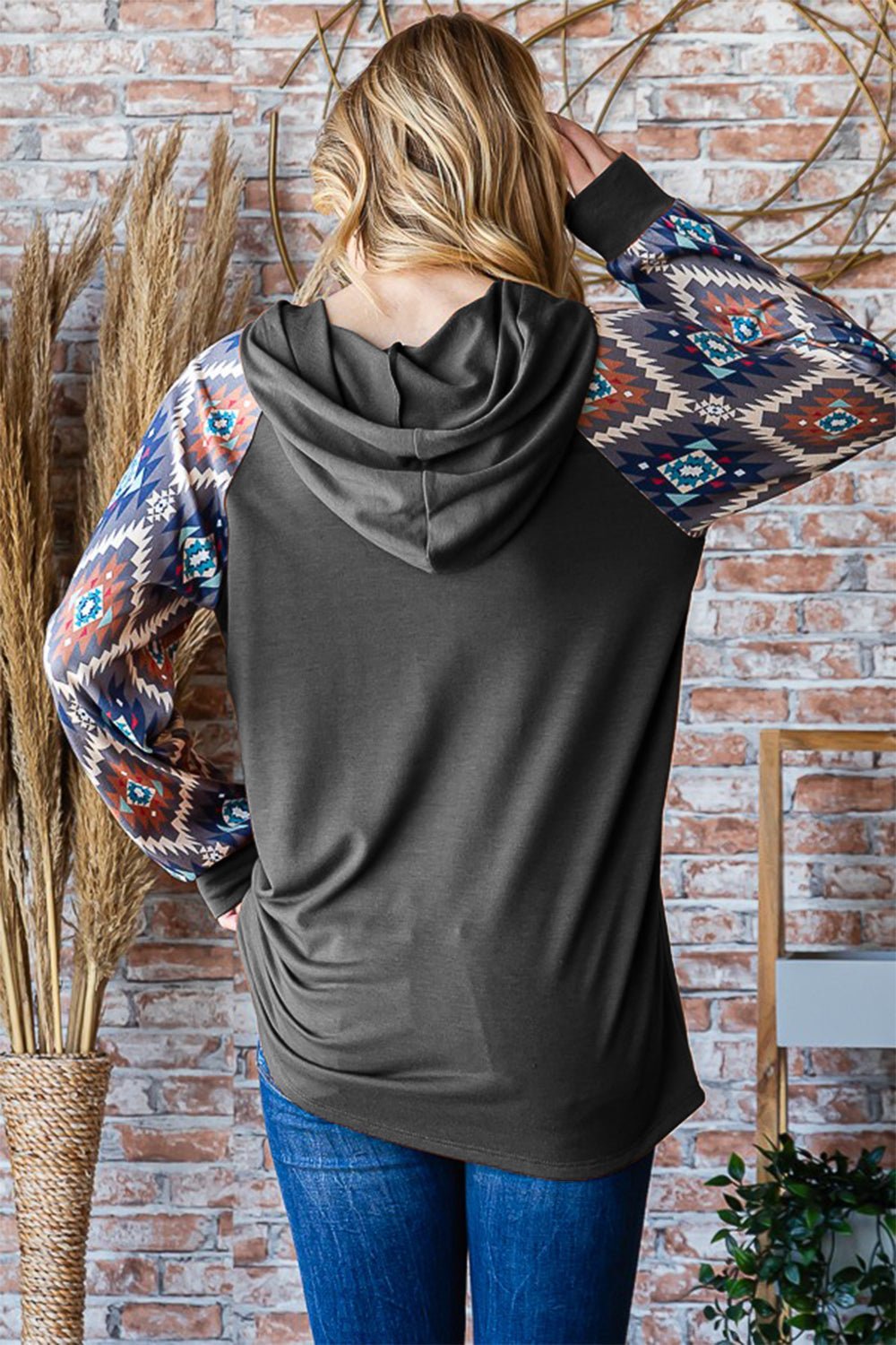 Heimish Half Button Printed Long Sleeve Hooded Top - Bitsy Gypsy Boutique