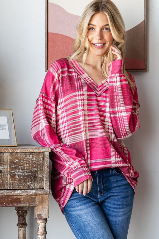 Heimish Plaid Drop Shoulder V - Neck T-Shirt - Bitsy Gypsy Boutique