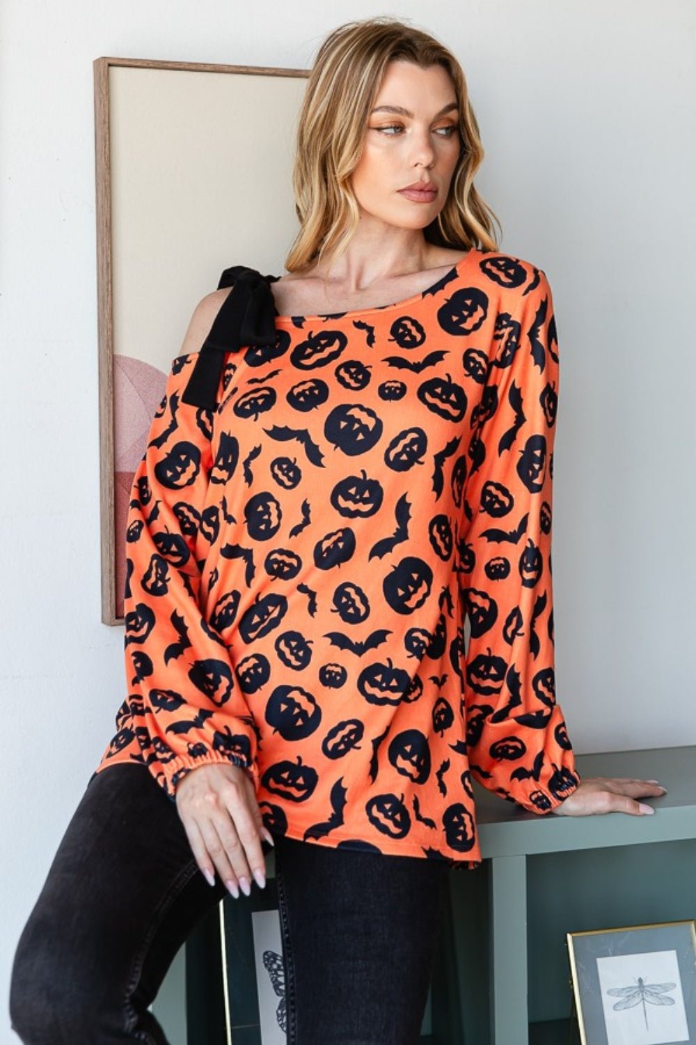 Heimish Pumpkin Print One Shoulder T-Shirt - Bitsy Gypsy Boutique