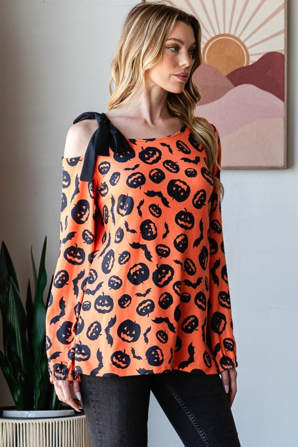 Heimish Pumpkin Print One Shoulder T-Shirt - Bitsy Gypsy Boutique