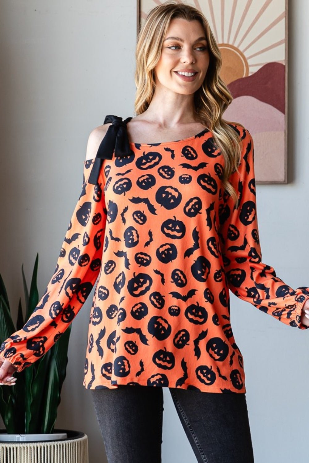 Heimish Pumpkin Print One Shoulder T-Shirt - Bitsy Gypsy Boutique