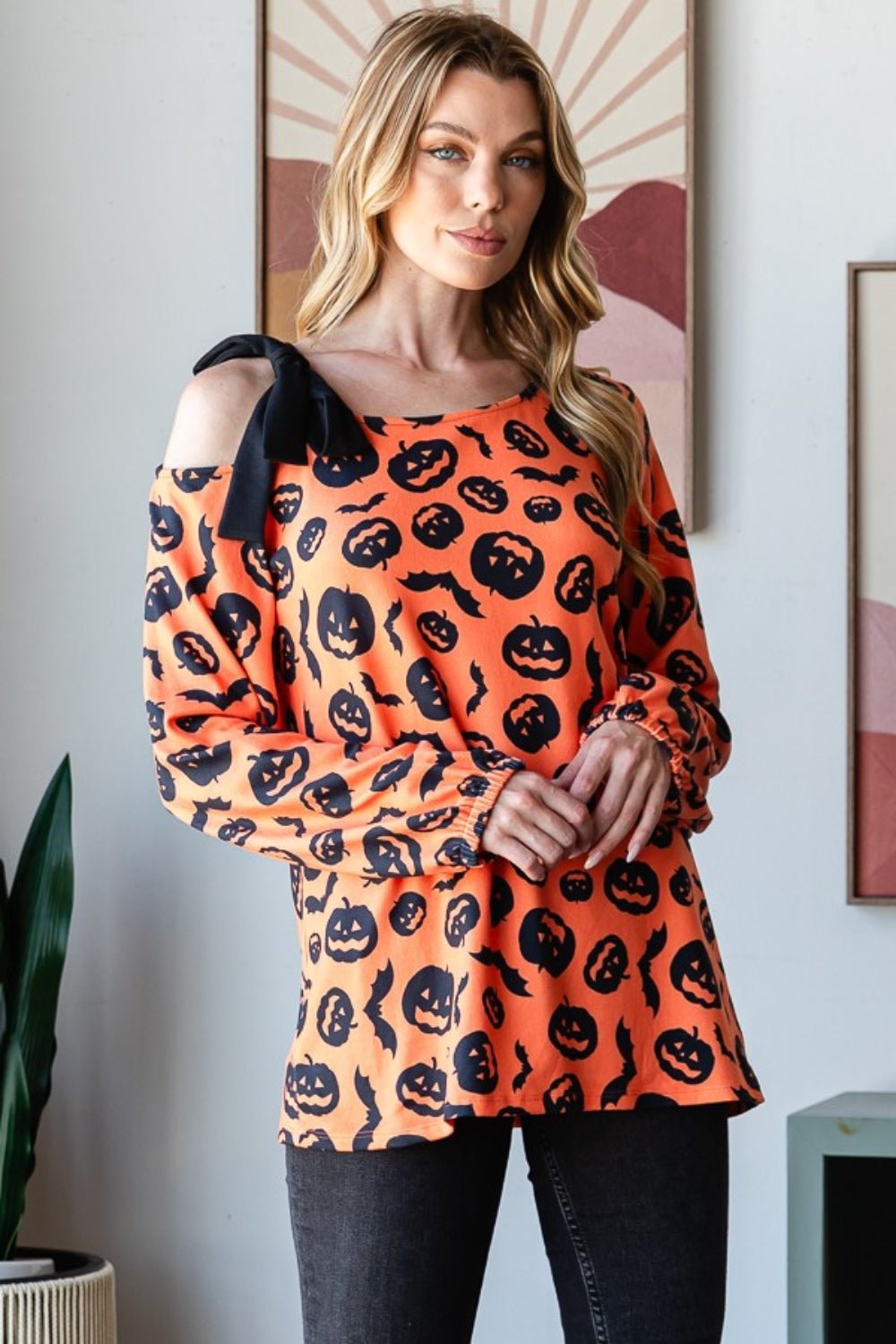 Heimish Pumpkin Print One Shoulder T-Shirt - Bitsy Gypsy Boutique