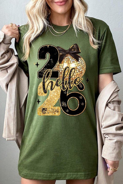 Hello 2026 Faux Glitter Graphic Tee - Bitsy Gypsy Boutique