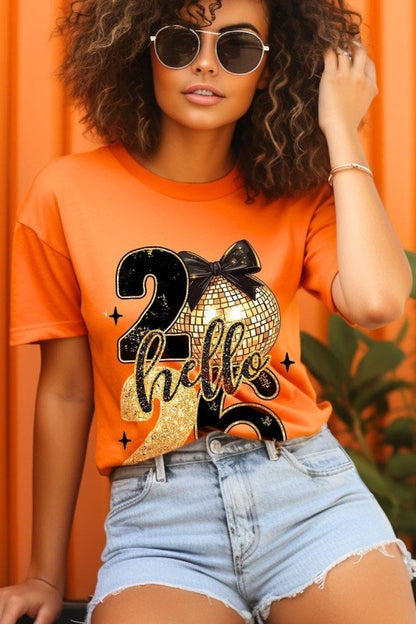 Hello 2026 Faux Glitter Graphic Tee - Bitsy Gypsy Boutique