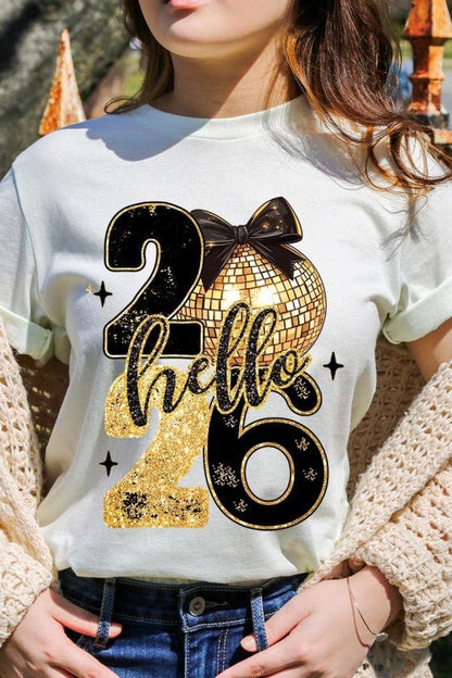 Hello 2026 Faux Glitter Graphic Tee - Bitsy Gypsy Boutique