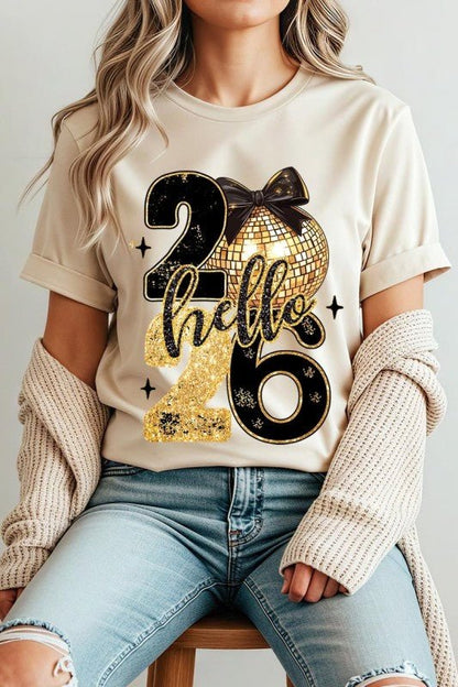 Hello 2026 Faux Glitter Graphic Tee - Bitsy Gypsy Boutique