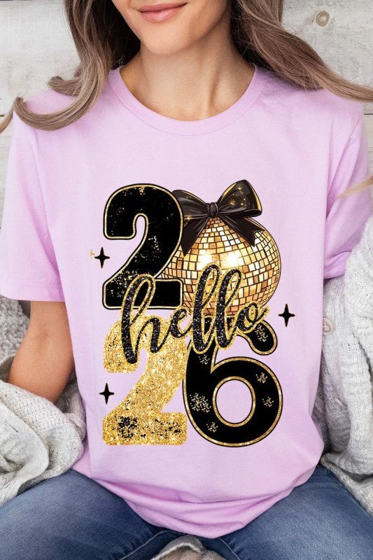 Hello 2026 Faux Glitter Graphic Tee - Bitsy Gypsy Boutique