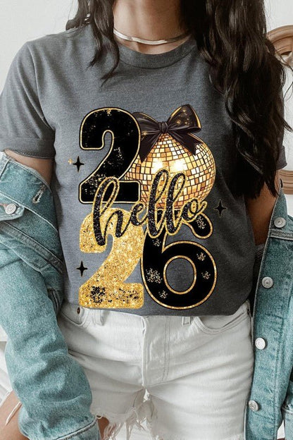 Hello 2026 Faux Glitter Graphic Tee - Bitsy Gypsy Boutique