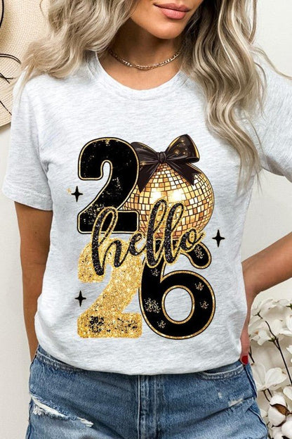 Hello 2026 Faux Glitter Graphic Tee - Bitsy Gypsy Boutique