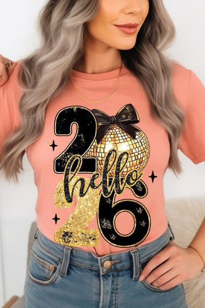 Hello 2026 Faux Glitter Graphic Tee - Bitsy Gypsy Boutique