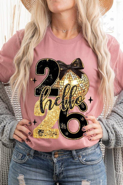 Hello 2026 Faux Glitter Graphic Tee - Bitsy Gypsy Boutique
