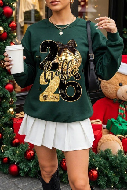 Hello 2026 Glitter Faux Graphic Sweatshirt - Bitsy Gypsy Boutique