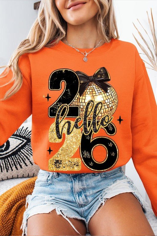 Hello 2026 Glitter Faux Graphic Sweatshirt - Bitsy Gypsy Boutique