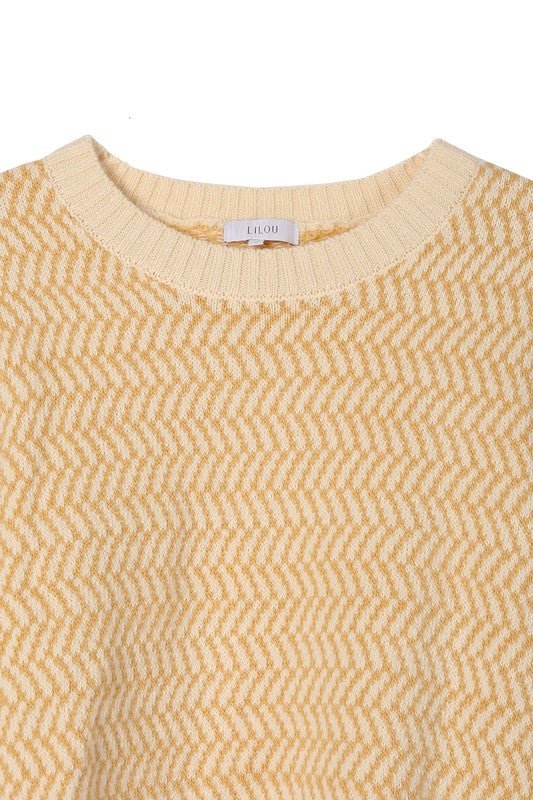 Herringbone Pattern Crew Neck Sweater - Bitsy Gypsy Boutique