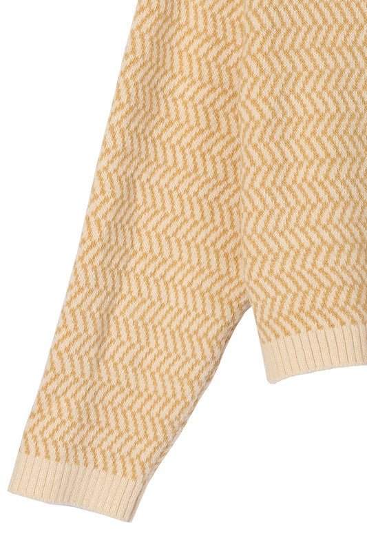 Herringbone Pattern Crew Neck Sweater - Bitsy Gypsy Boutique