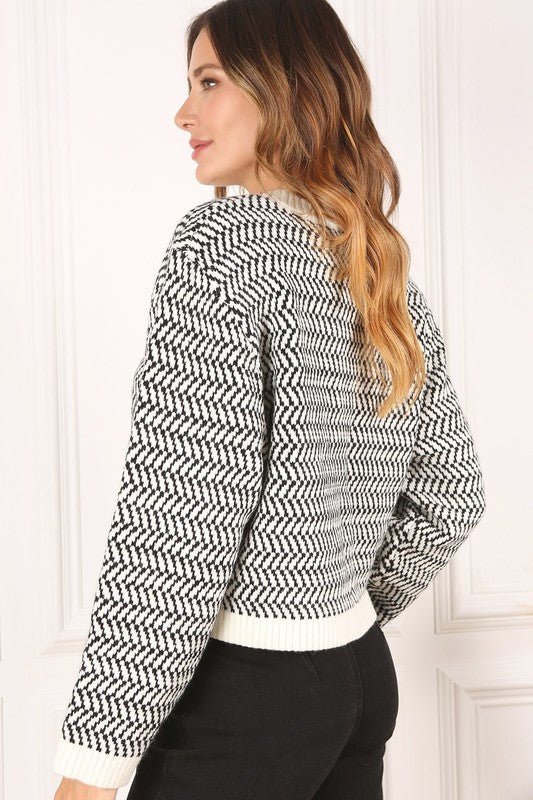 Herringbone Pattern Crew Neck Sweater - Bitsy Gypsy Boutique