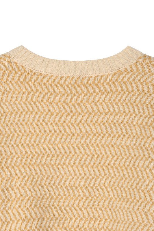 Herringbone Pattern Crew Neck Sweater - Bitsy Gypsy Boutique