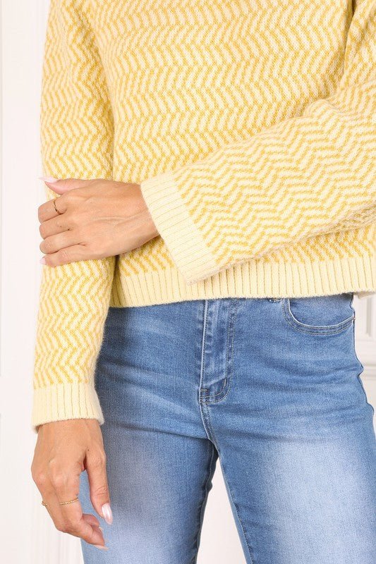 Herringbone Pattern Crew Neck Sweater - Bitsy Gypsy Boutique