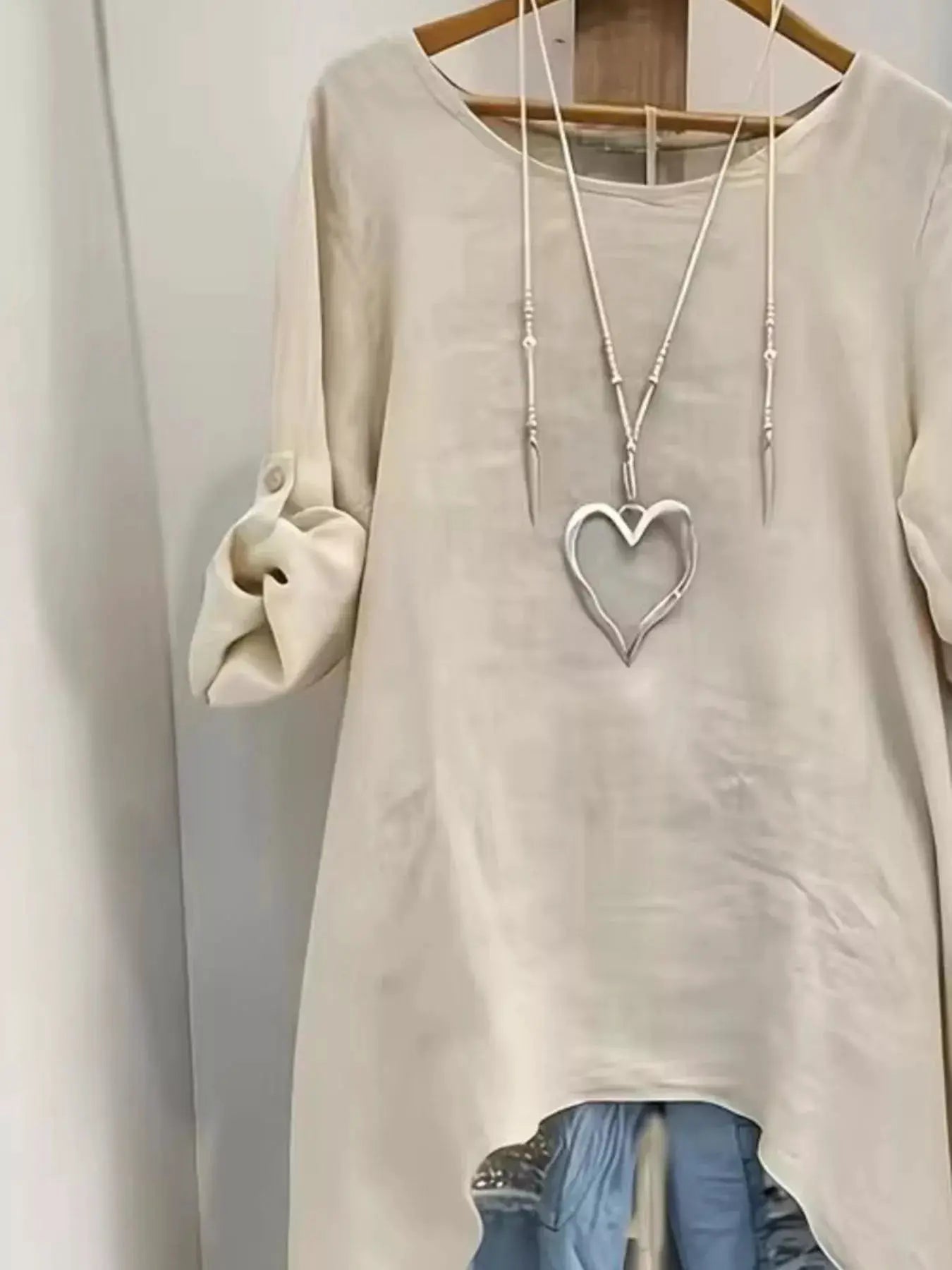 High-Low Hem Roll-Up Sleeves Blouse - Bitsy Gypsy Boutique