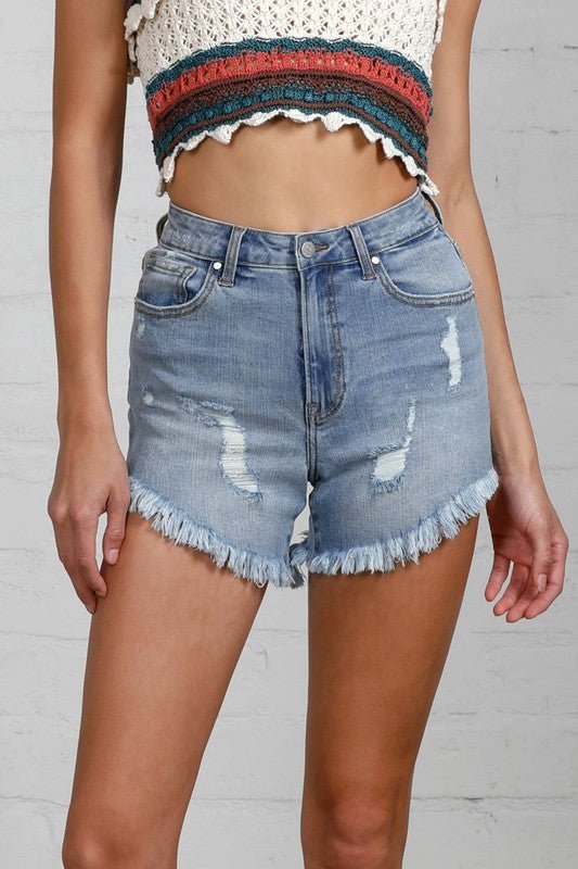 HIGH RISE DISTRESSED PREMIUM SHORTS - Bitsy Gypsy Boutique