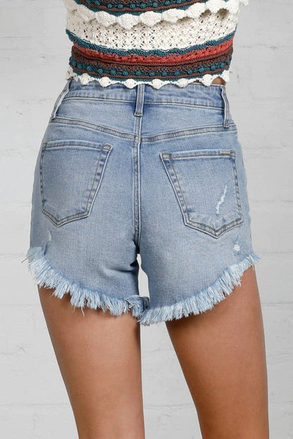 HIGH RISE DISTRESSED PREMIUM SHORTS - Bitsy Gypsy Boutique