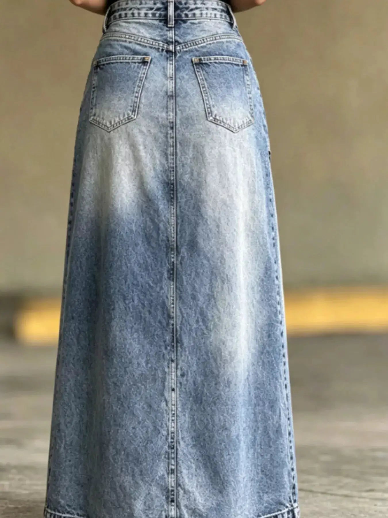 High-Waisted Asymmetric Slit Denim Maxi Skirt - Bitsy Gypsy Boutique