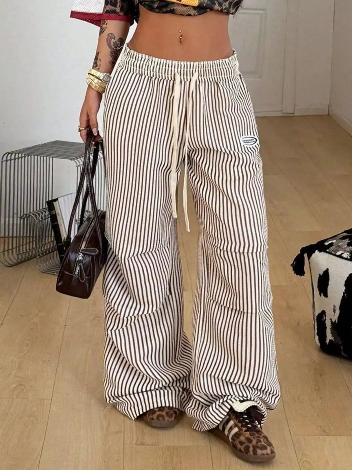 High-Waisted Striped Cargo Pants With Drawstring - Bitsy Gypsy Boutique