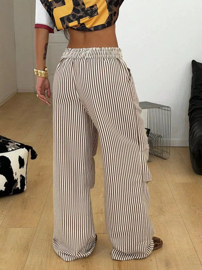 High-Waisted Striped Cargo Pants With Drawstring - Bitsy Gypsy Boutique