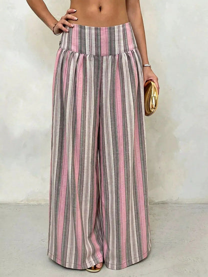 High-Waisted Striped Wide-Leg Casual Pants - Bitsy Gypsy Boutique