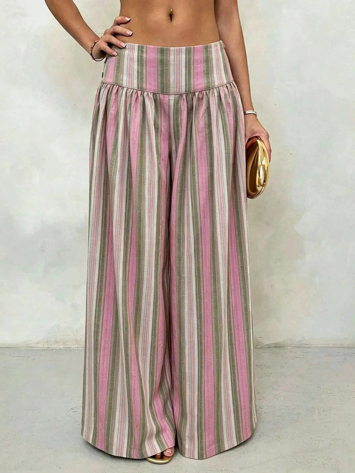 High-Waisted Striped Wide-Leg Casual Pants - Bitsy Gypsy Boutique