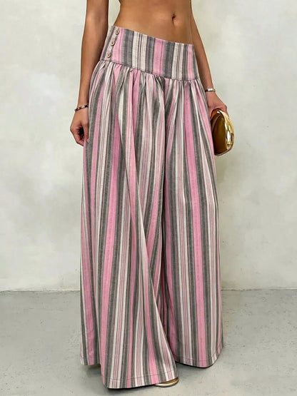 High-Waisted Striped Wide-Leg Casual Pants - Bitsy Gypsy Boutique