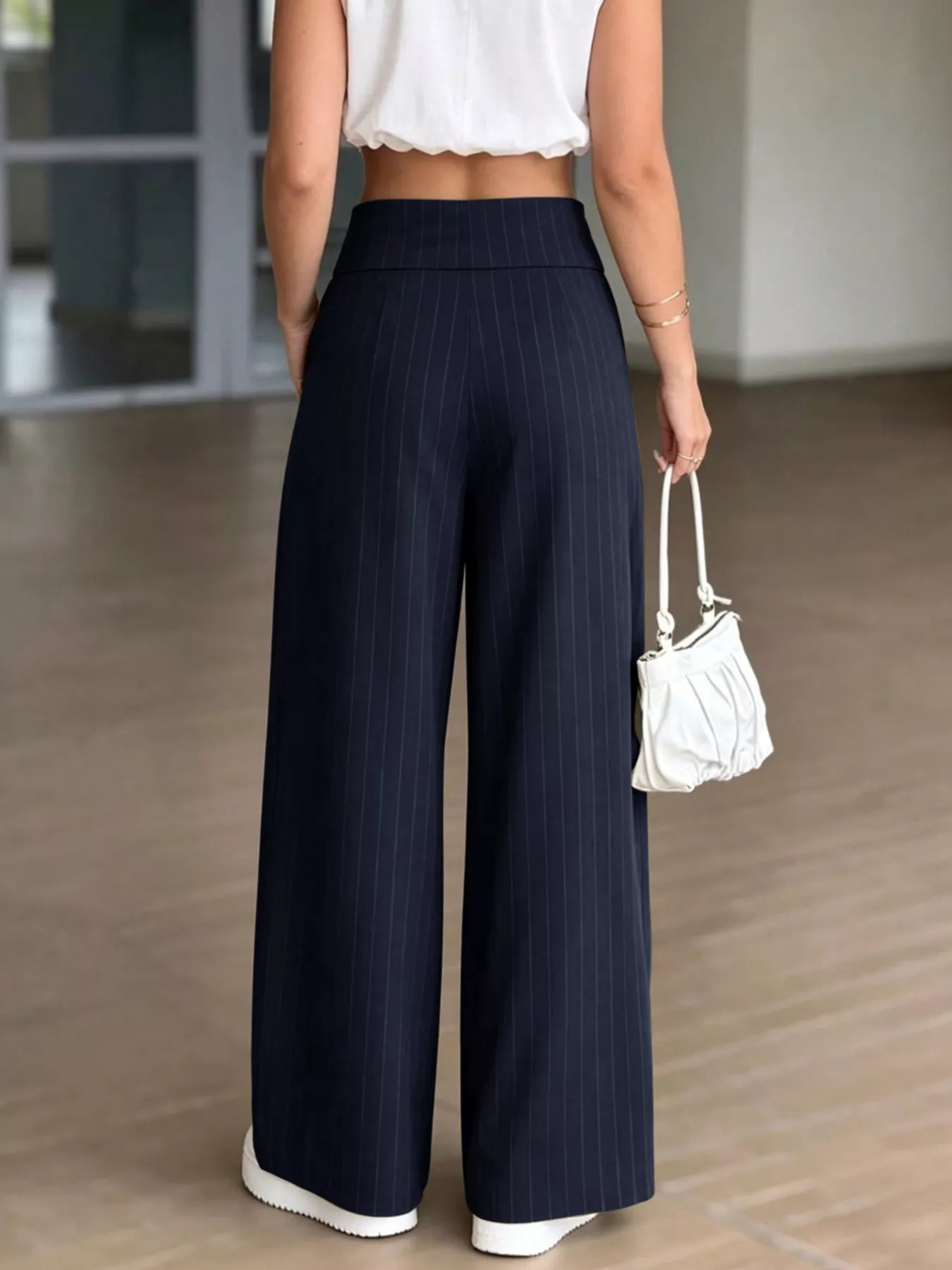 High-Waisted Wide-Leg Pinstripe Pants - Bitsy Gypsy Boutique