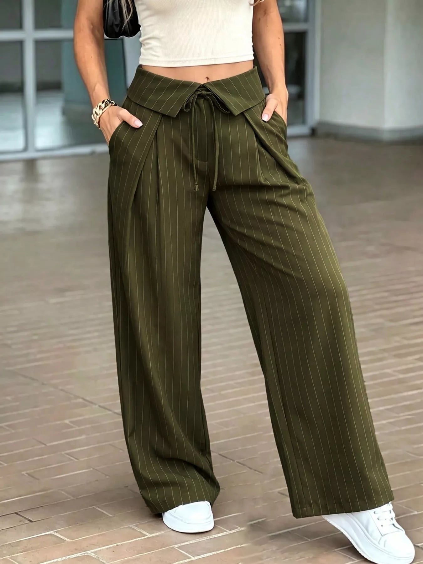 High-Waisted Wide-Leg Pinstripe Pants - Bitsy Gypsy Boutique