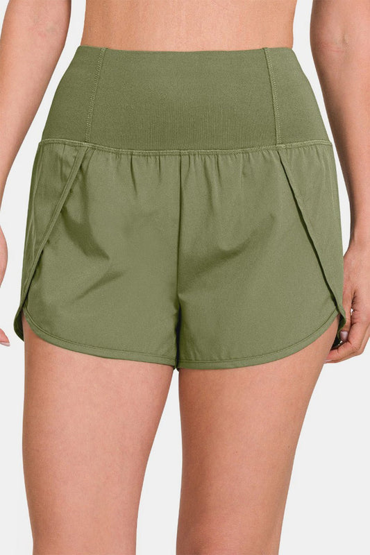 High - Waisted Zippered Back Pocket Active Shorts - Bitsy Gypsy Boutique