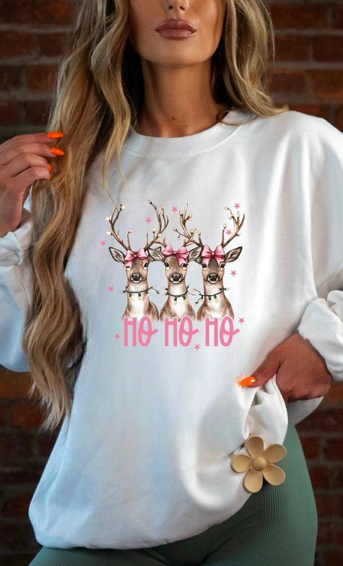 Ho Ho Ho Deer Cozy Crewneck Sweatshirt - Bitsy Gypsy Boutique