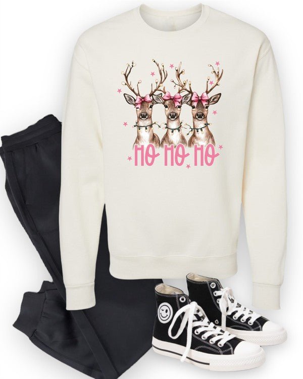 Ho Ho Ho Deer Cozy Crewneck Sweatshirt - Bitsy Gypsy Boutique