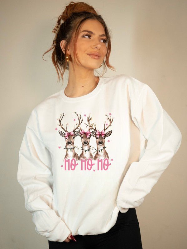 Ho Ho Ho Deer Cozy Crewneck Sweatshirt - Bitsy Gypsy Boutique