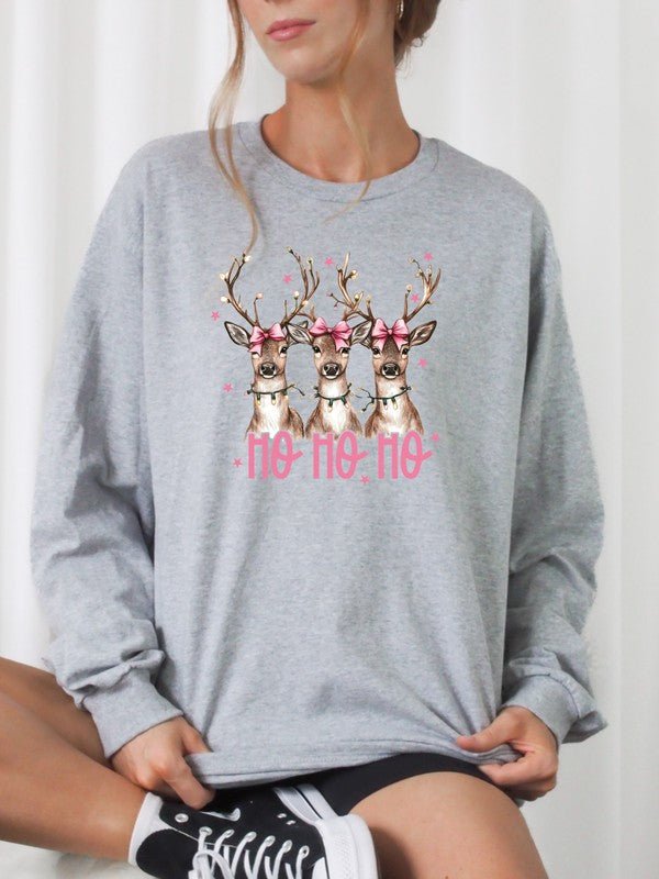 Ho Ho Ho Deer Cozy Crewneck Sweatshirt - Bitsy Gypsy Boutique