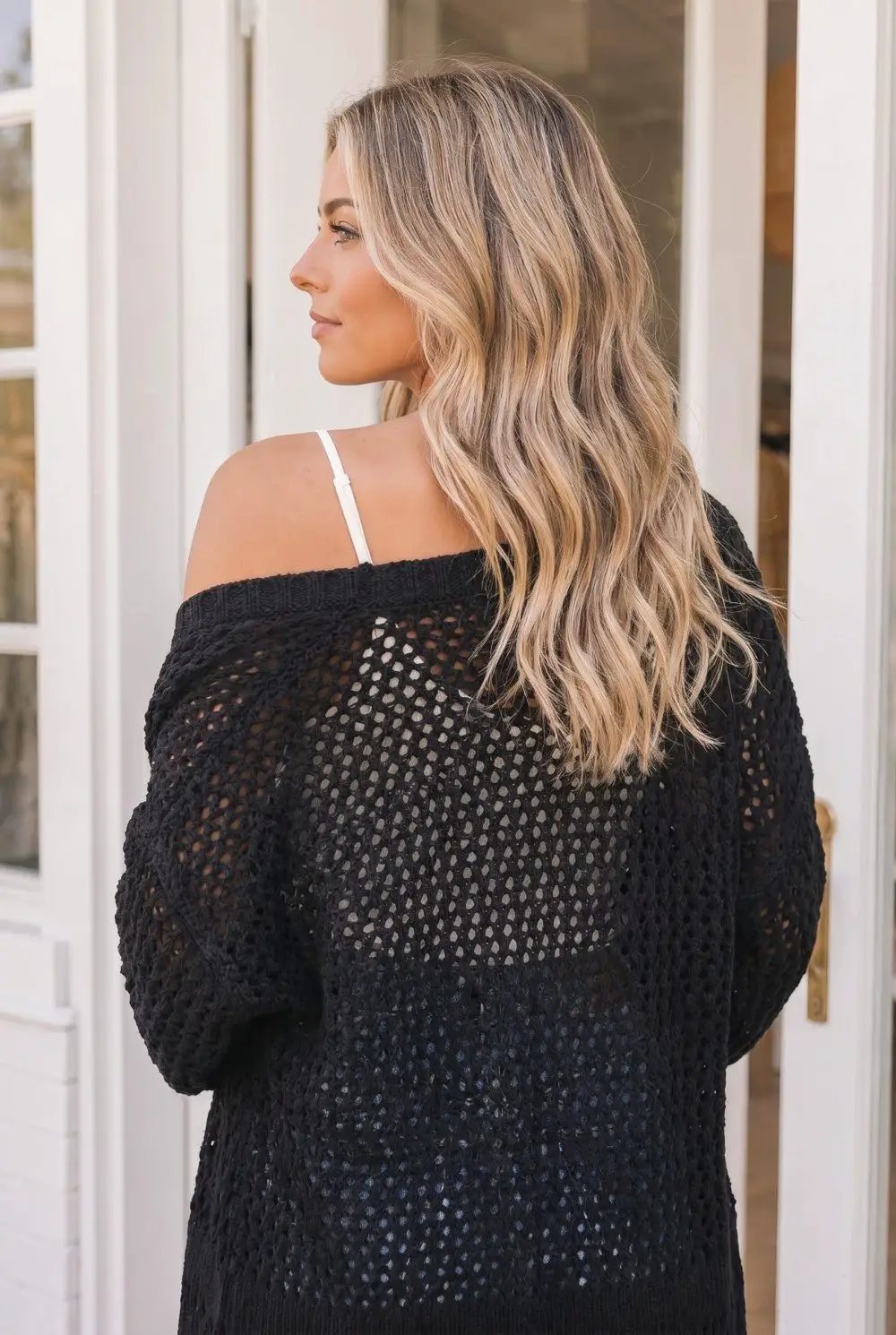 Hole in One Black Openwork Knit Cardigan by Kye Mi