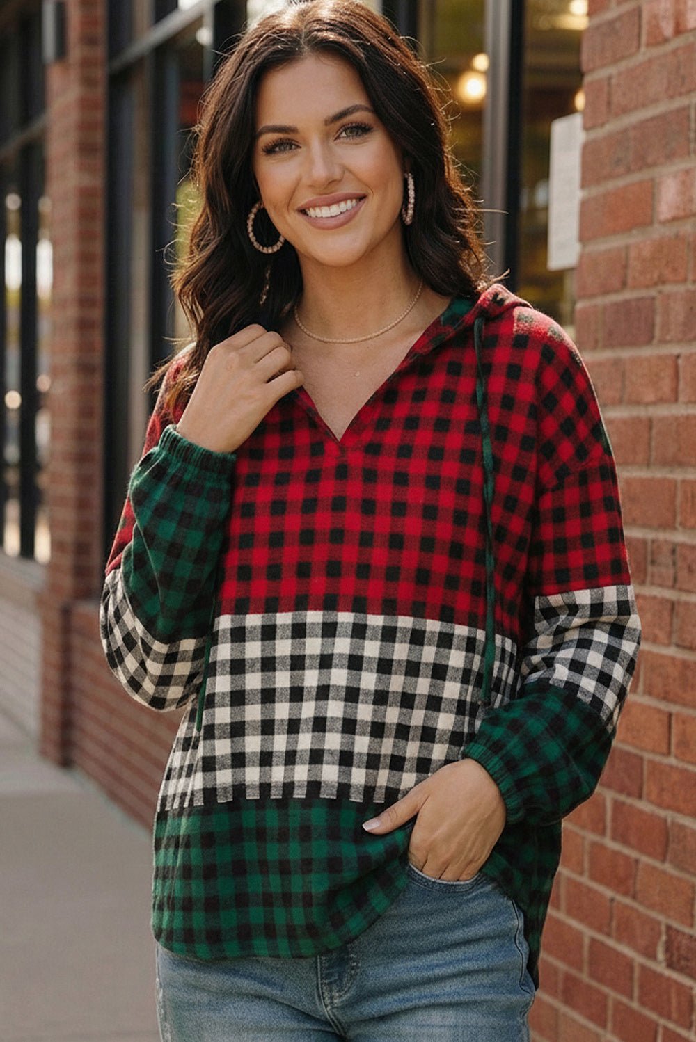 Holiday Cheer Check Hoodie - Bitsy Gypsy Boutique