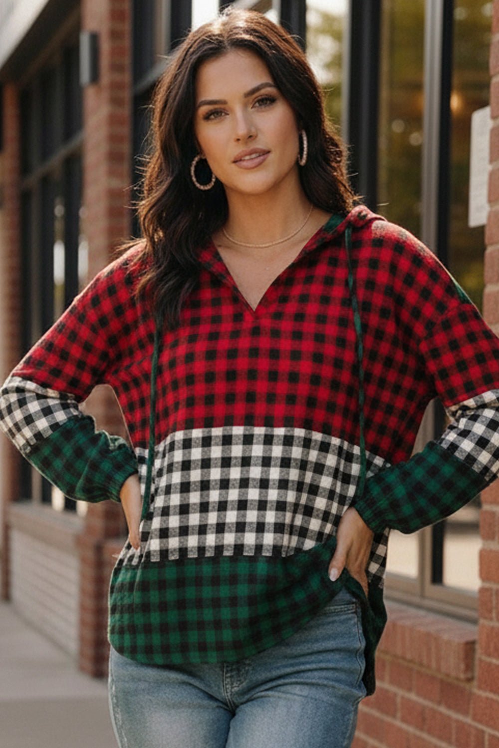 Holiday Cheer Check Hoodie - Bitsy Gypsy Boutique