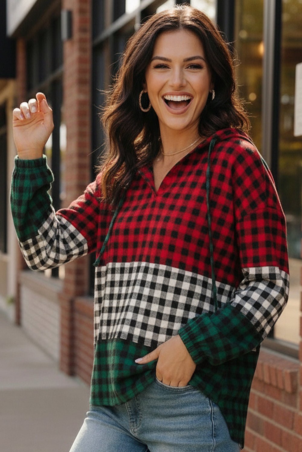 Holiday Cheer Check Hoodie - Bitsy Gypsy Boutique