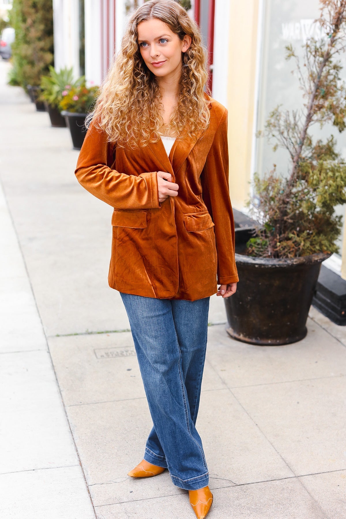 Holiday Stunner Rust Velvet Lapel Blazer - Bitsy Gypsy Boutique