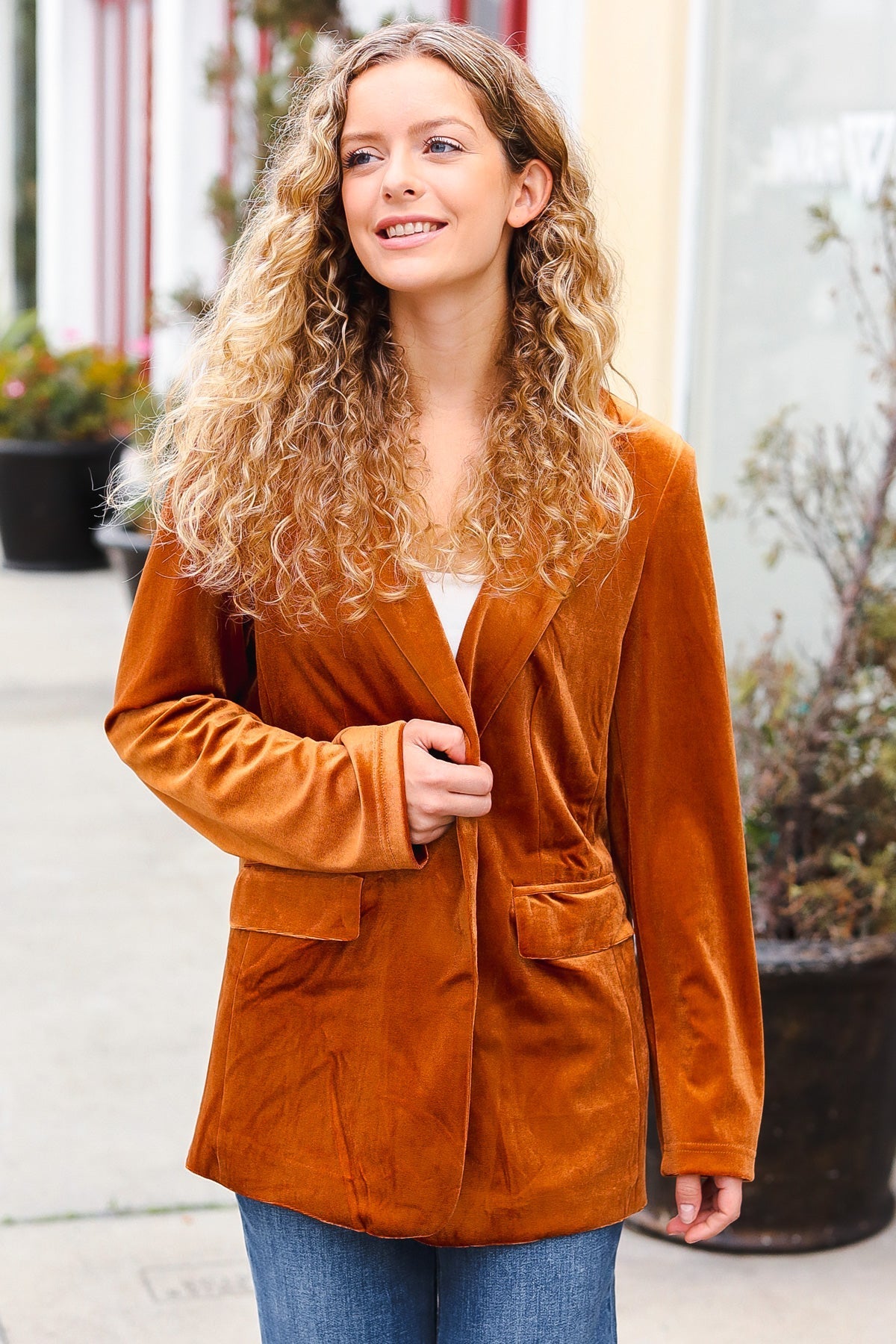 Holiday Stunner Rust Velvet Lapel Blazer - Bitsy Gypsy Boutique