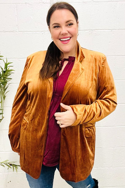 Holiday Stunner Rust Velvet Lapel Blazer - Bitsy Gypsy Boutique