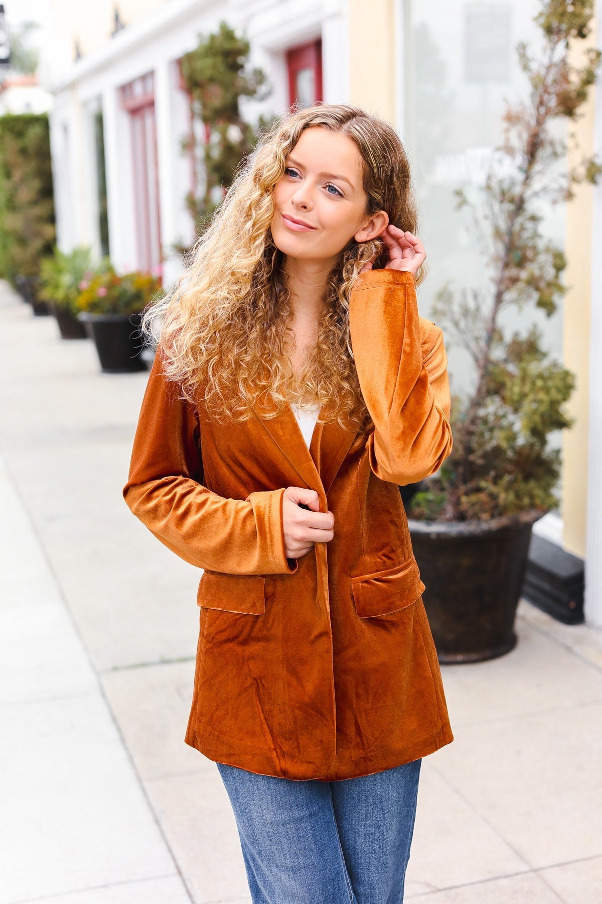 Holiday Stunner Rust Velvet Lapel Blazer - Bitsy Gypsy Boutique